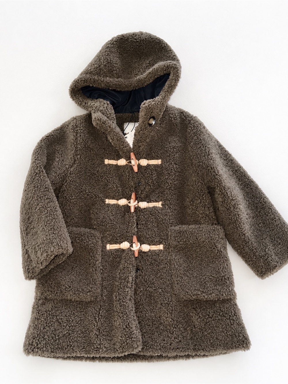 Zara NEW Brown Faux Shearling Hooded Toggle Coat